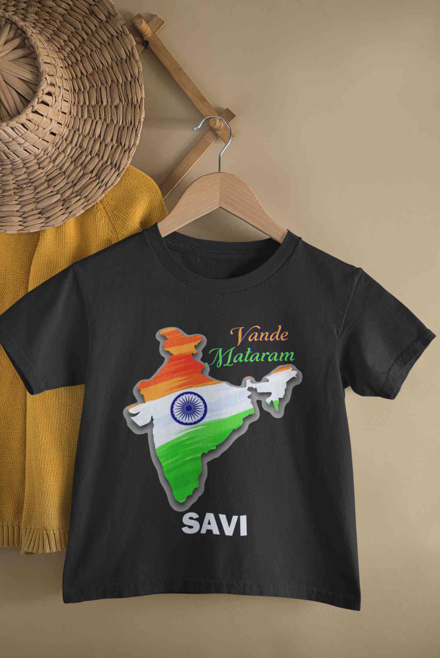 Custom Name Vande Mataram Independence Day Half Sleeves T-Shirt For Girls -FunkyTeesClub