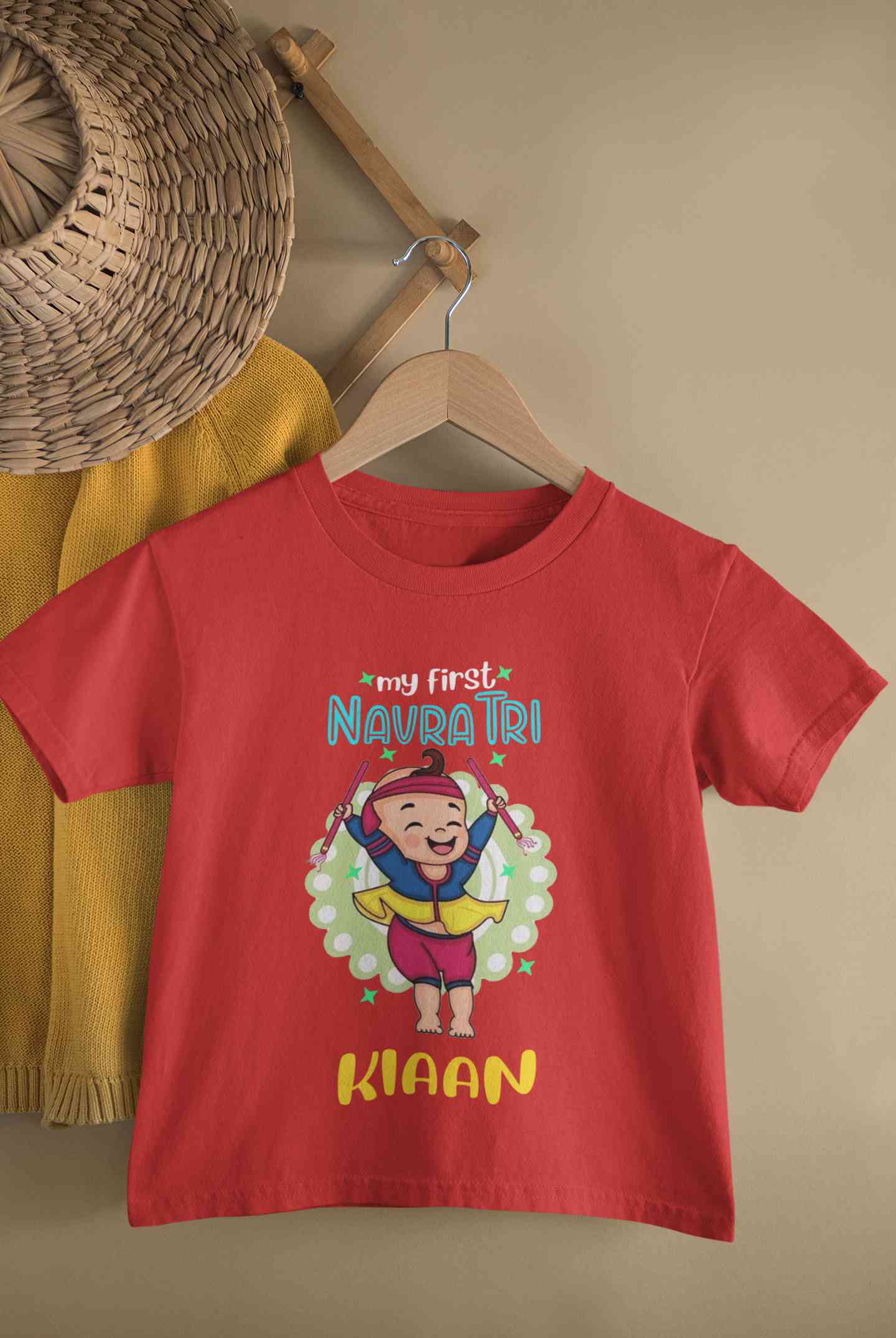 Custom Name My First Navratri Half Sleeves T-Shirt for Boy-FunkyTeesClub