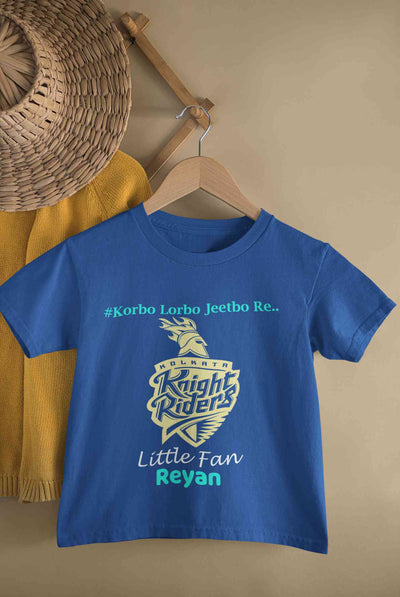 Custom Name IPL KKR Kolkata Knight Riders Korbo Lorbo Jeetbo Re Boy Half Sleeves T-Shirt for Boy-FunkyTeesClub