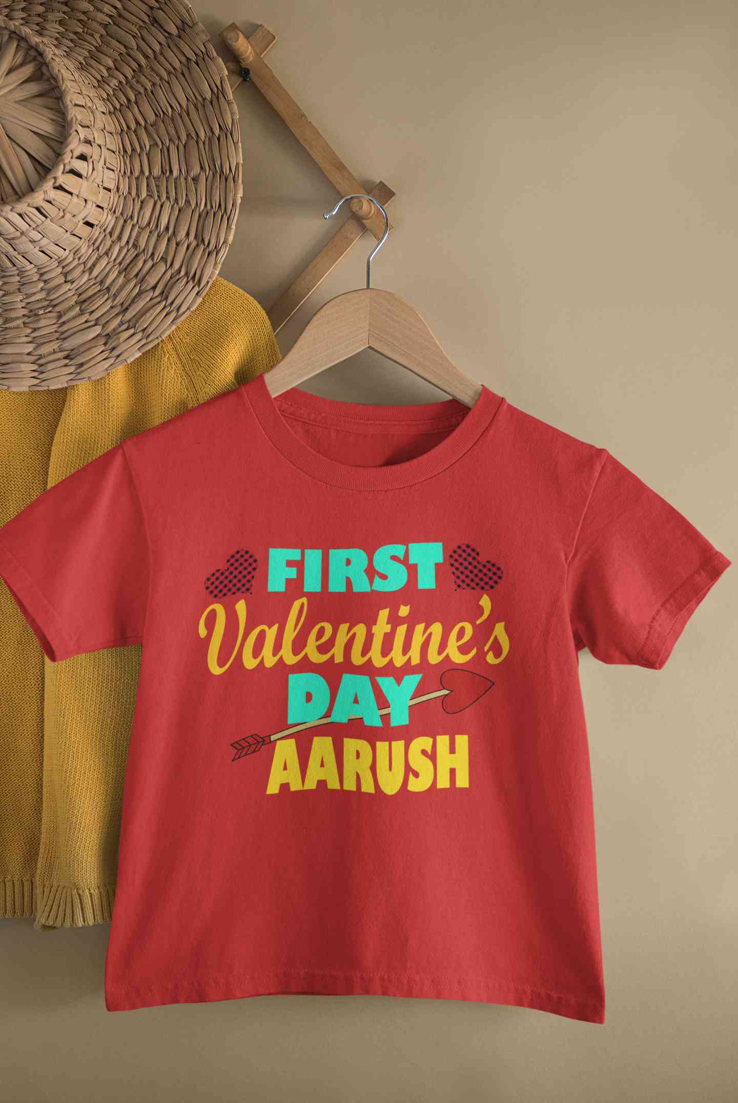 Custom Name First Valentine Half Sleeves T-Shirt for Boy-FunkyTeesClub