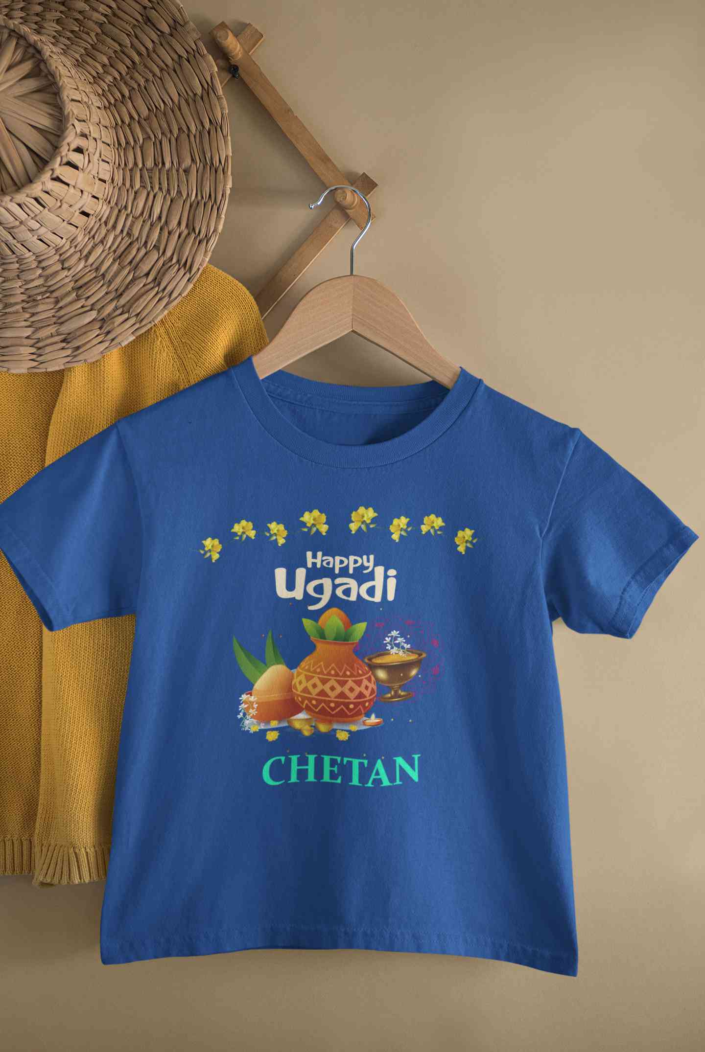 Custom Name Happy Ugadi Half Sleeves T-Shirt for Boy-FunkyTeesClub