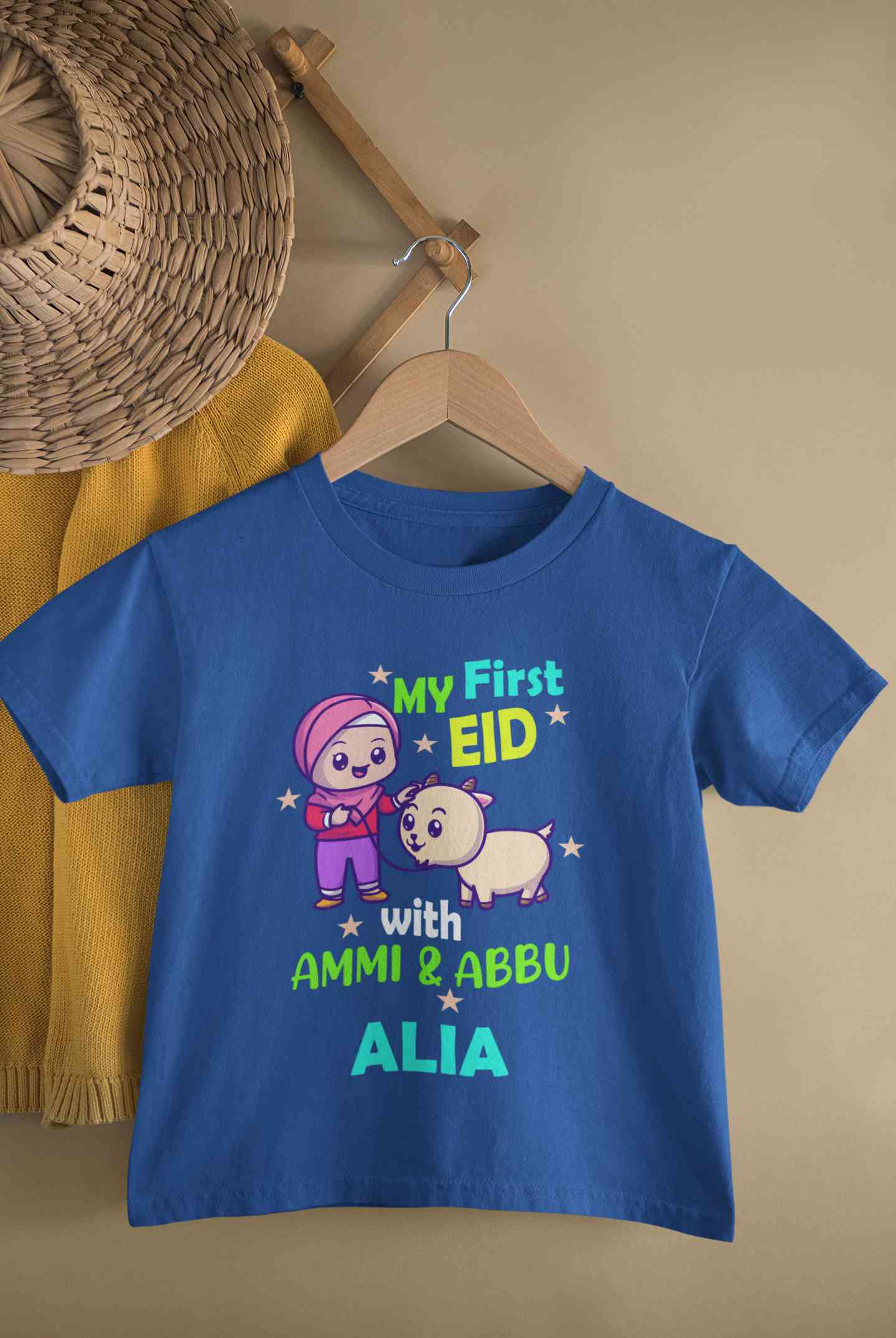 Custom Name My First Eid With Ammi And Abbu Half Sleeves T-Shirt For Girls -FunkyTeesClub