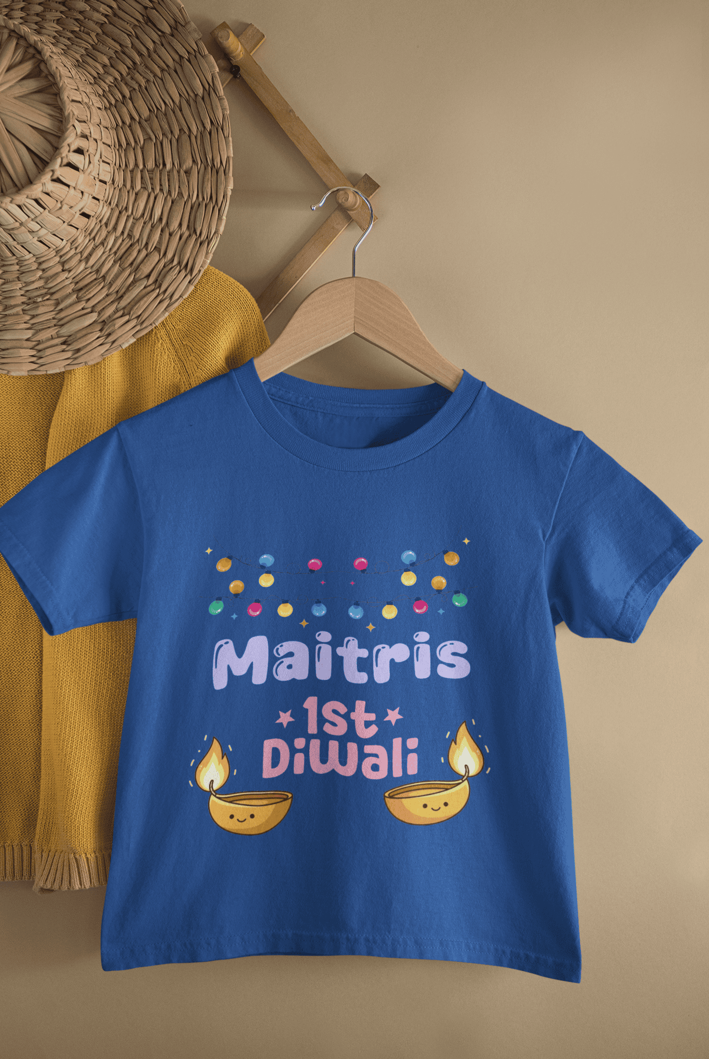 Custom Name First Diwali Diwali Half Sleeves T-Shirt For Girls -FunkyTeesClub