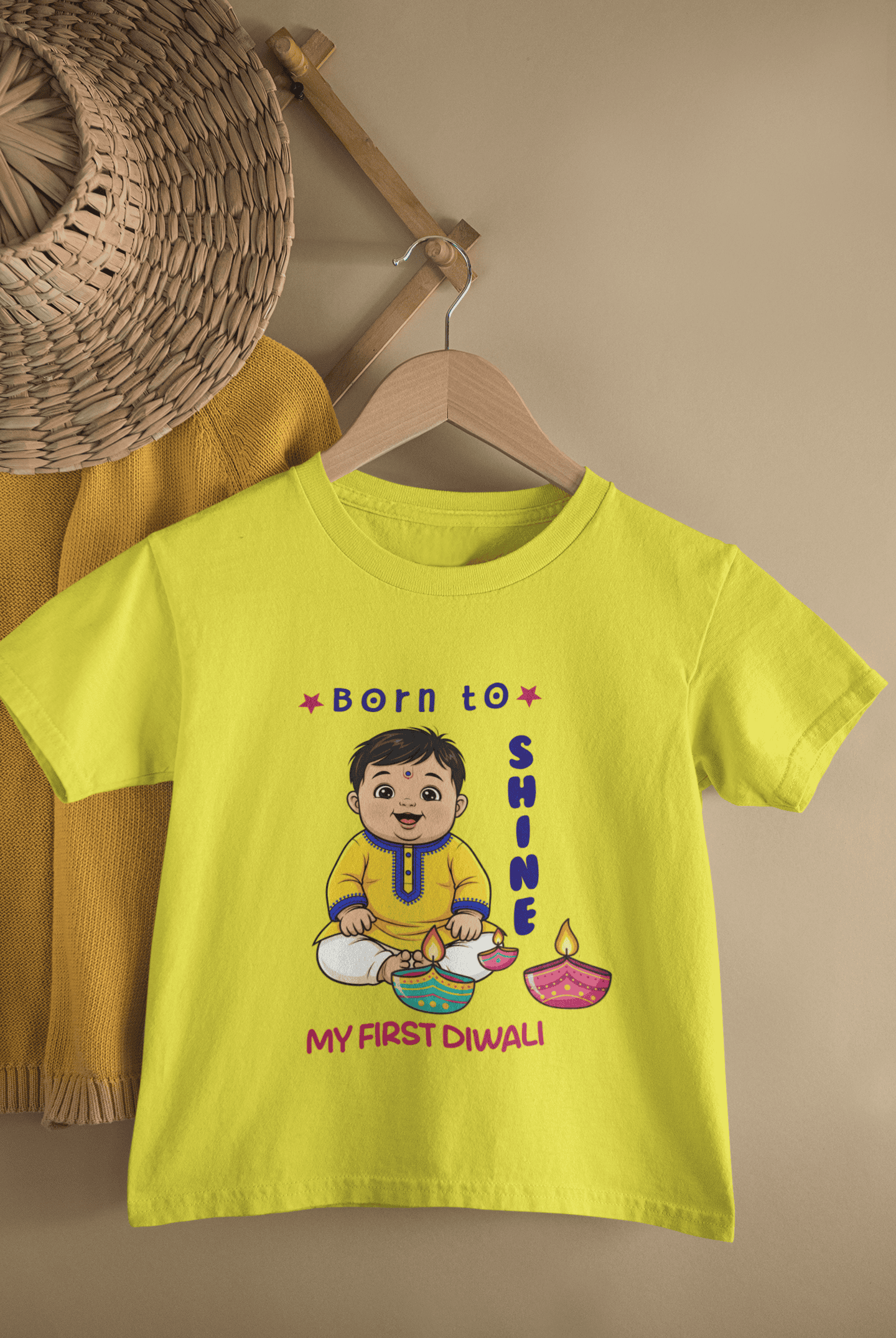 Born To Shine My First Diwali Half Sleeves T-Shirt for Boys -FunkyTeesClub