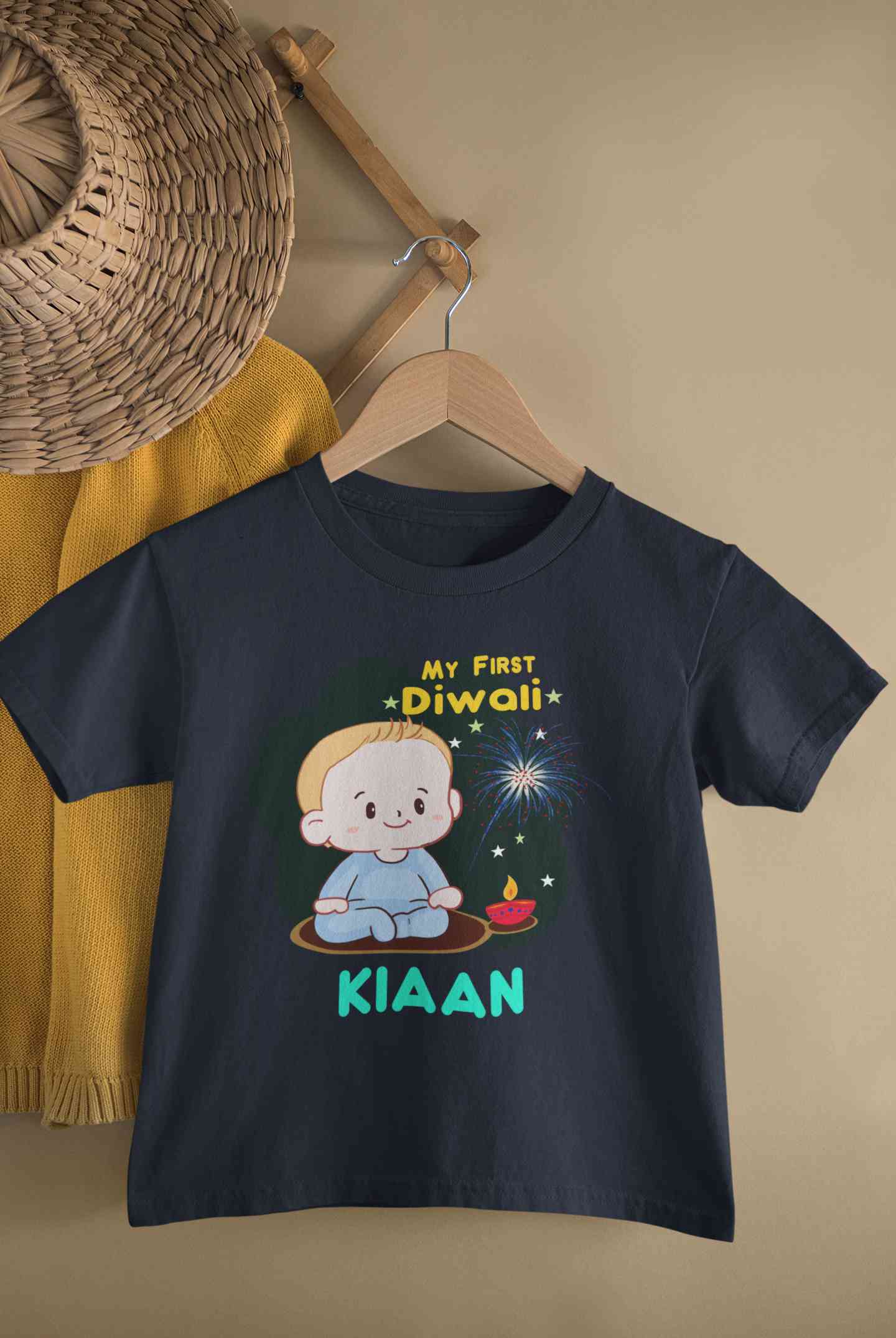 Custom Name My First Diwali Half Sleeves T-Shirt for Boy-FunkyTeesClub