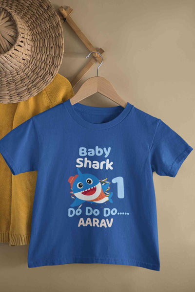 Custom Name Baby Shark Do Do Do First Birthday Half Sleeves T-Shirt for Boy-FunkyTeesClub