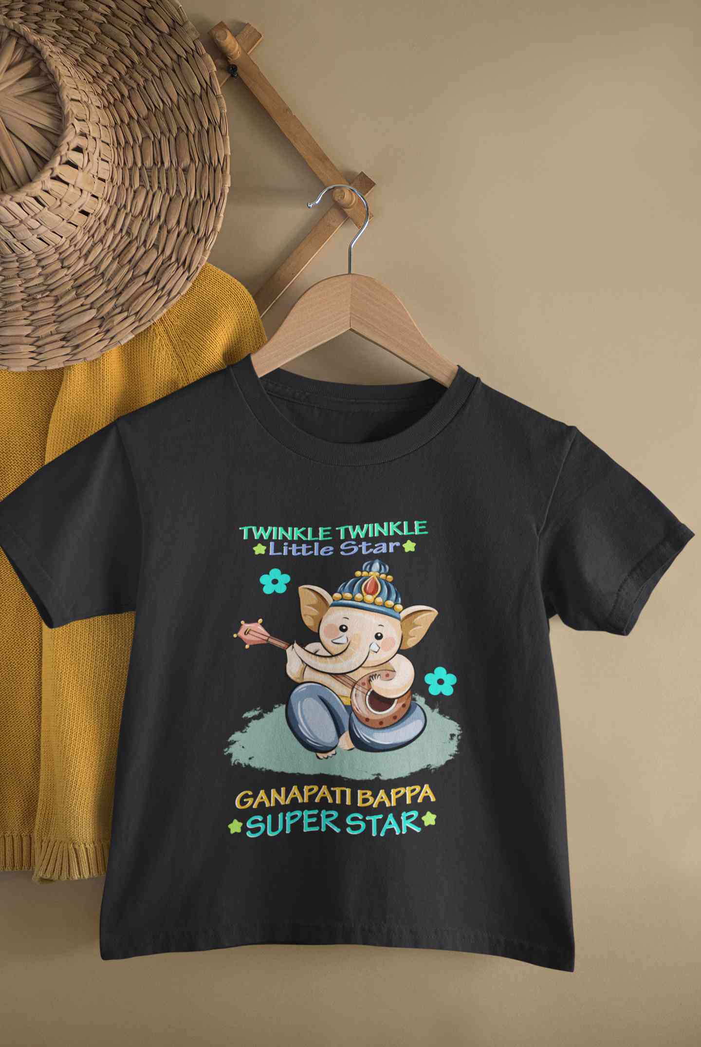 Twinkle Twinkle Little Star Ganpati Bappa Superstar Ganesh Chaturthi Half Sleeves T-Shirt for Boy-FunkyTeesClub