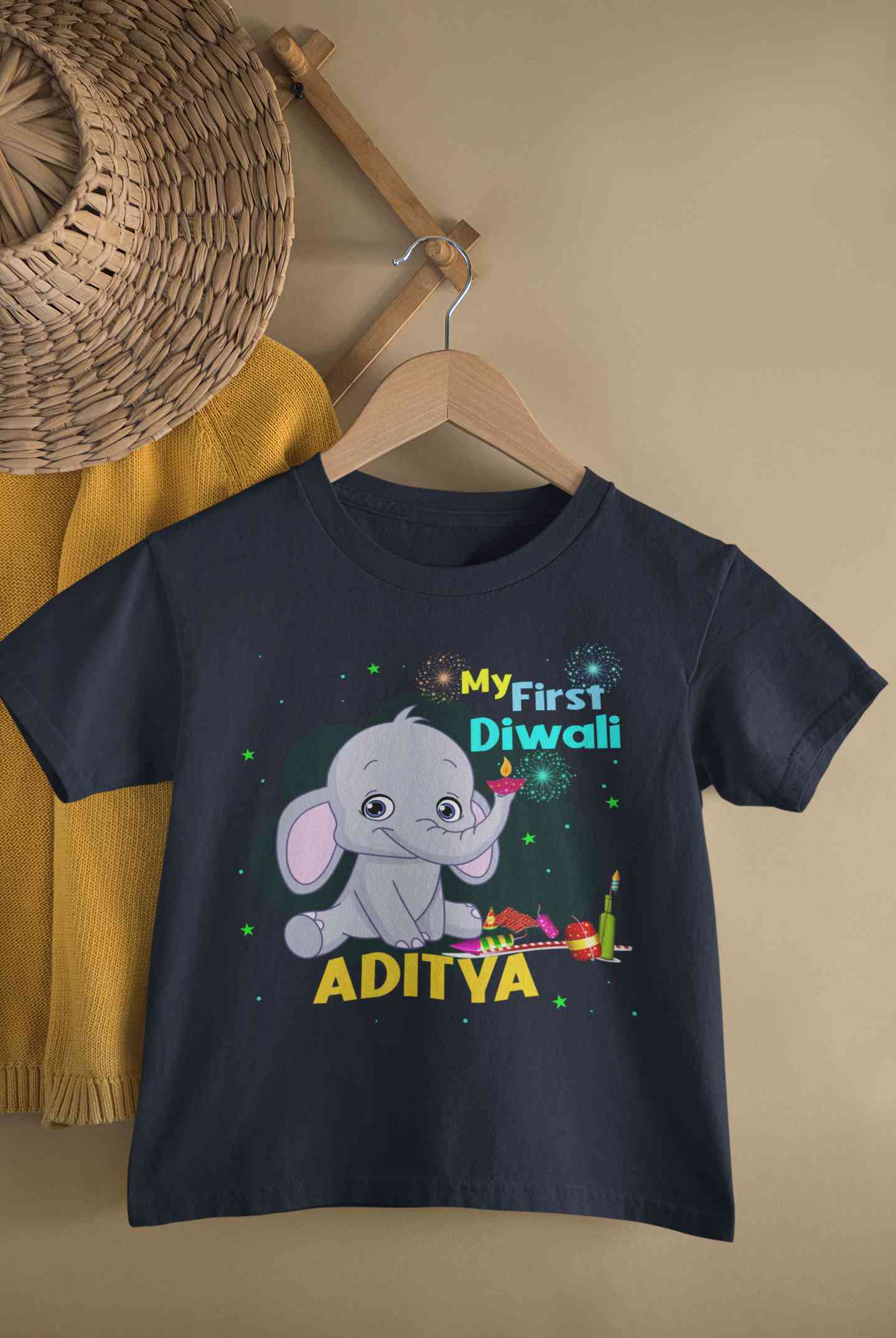 Custom Name My First Diwali Half Sleeves T-Shirt for Boy-FunkyTeesClub
