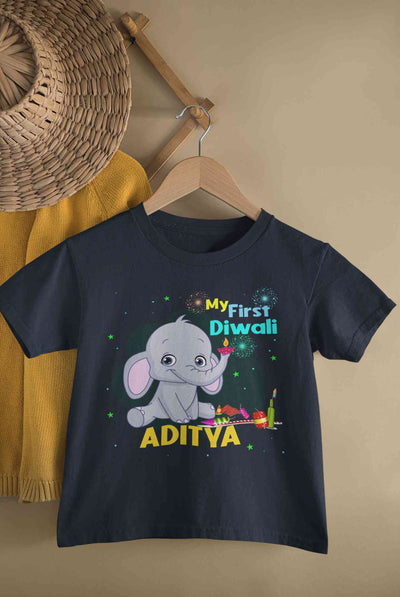 Custom Name My First Diwali Half Sleeves T-Shirt for Boy-FunkyTeesClub