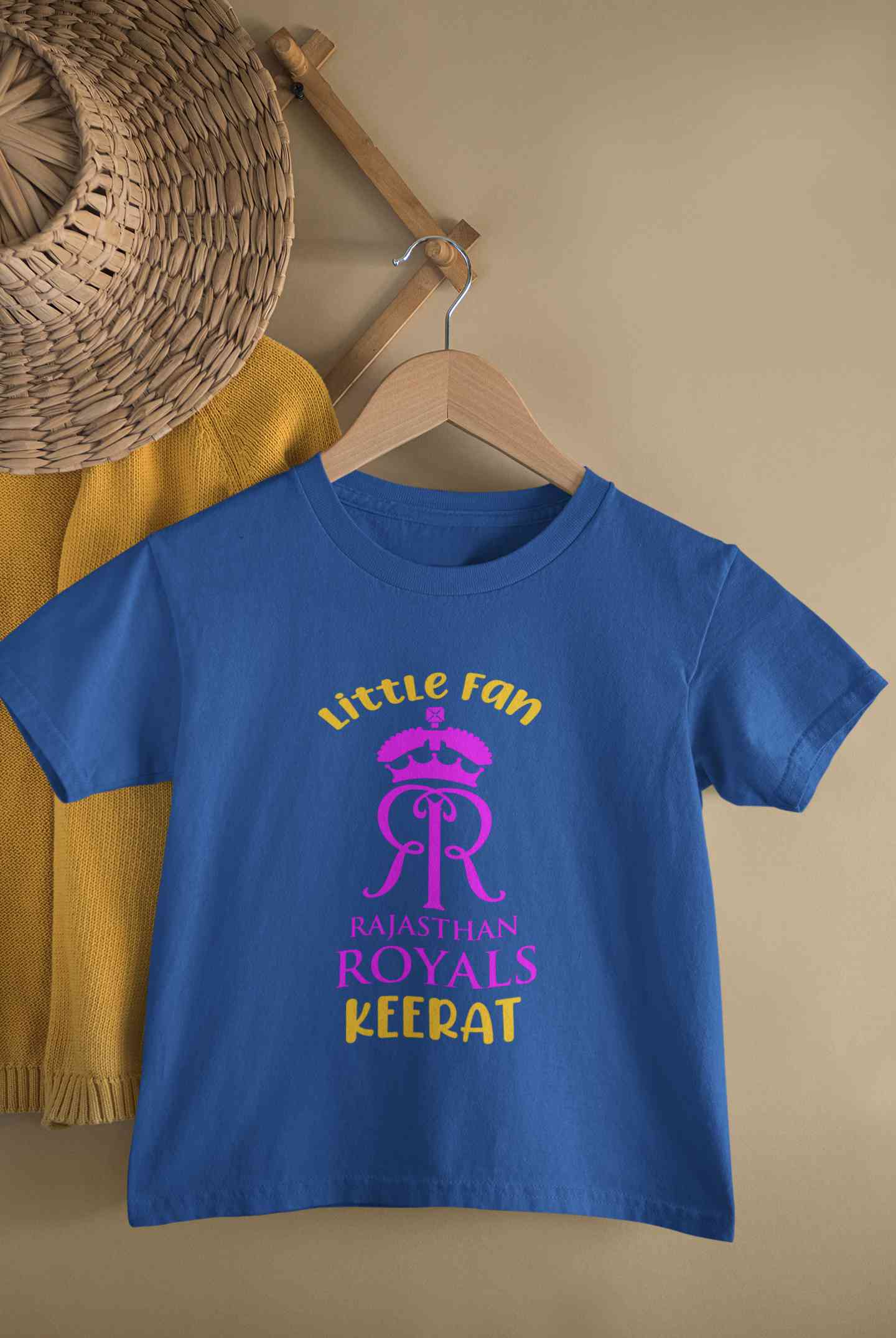 Custom Name IPL RR Rajasthan Royals Little Fan Half Sleeves T-Shirt For Girls -FunkyTeesClub