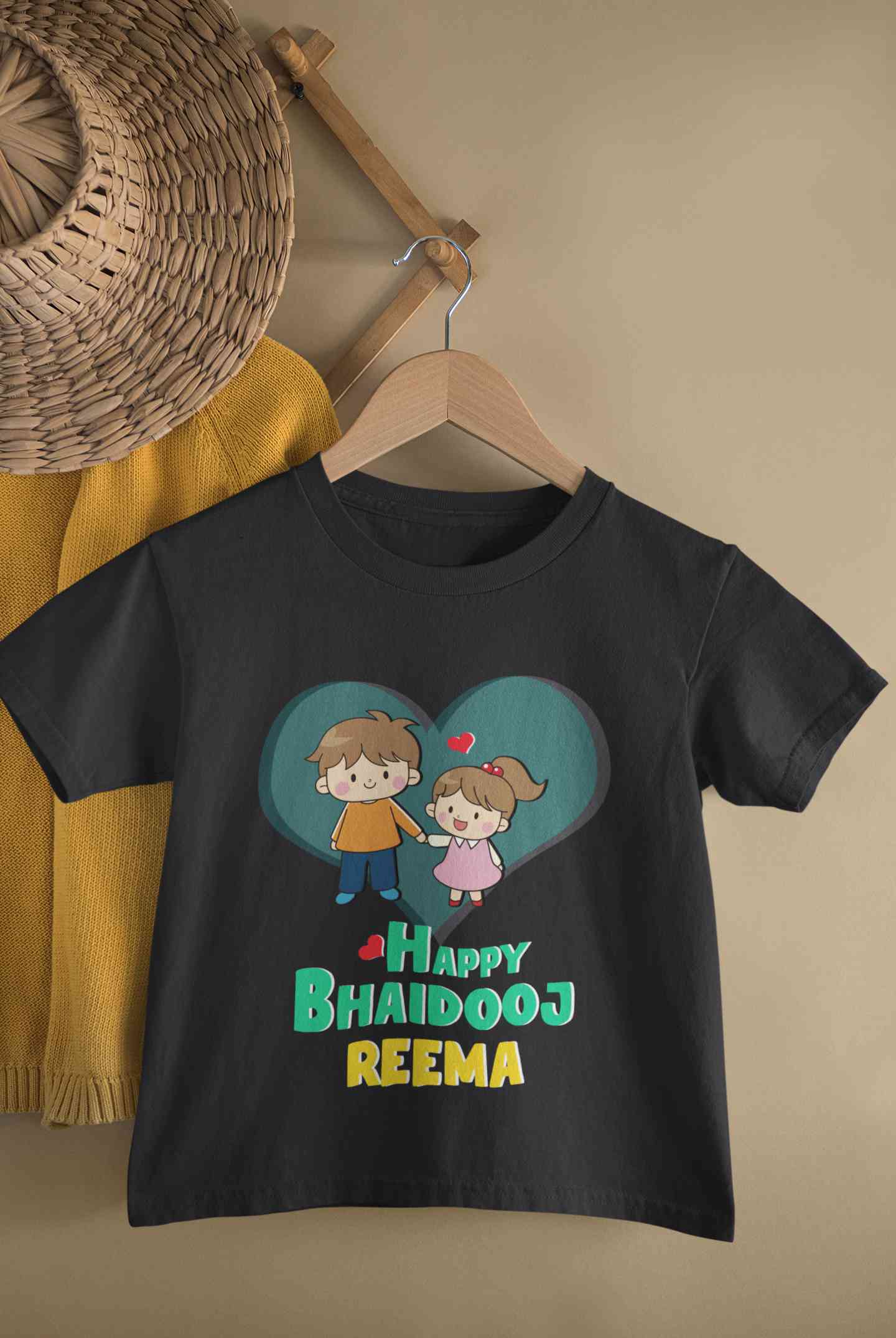 Custom Name Happy Bhai Dooj Half Sleeves T-Shirt For Girls -FunkyTeesClub