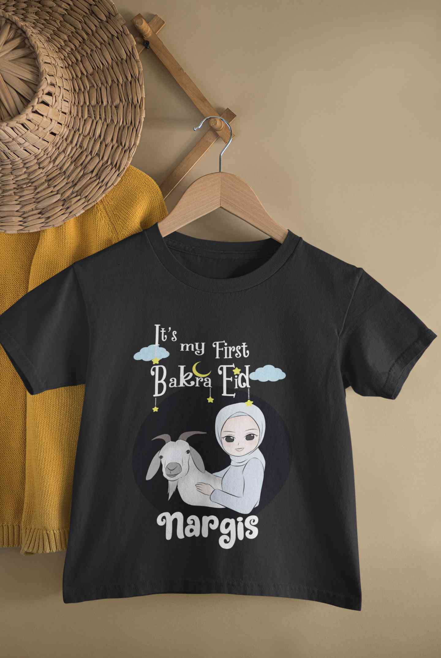 Custom Name Its My First Bakra Eid Half Sleeves T-Shirt For Girls -FunkyTeesClub