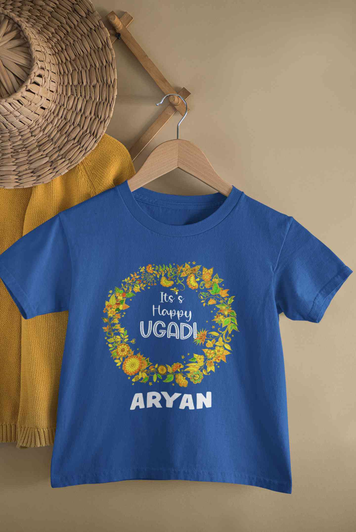 Custom Name Its Happy Ugadi Half Sleeves T-Shirt for Boy-FunkyTeesClub