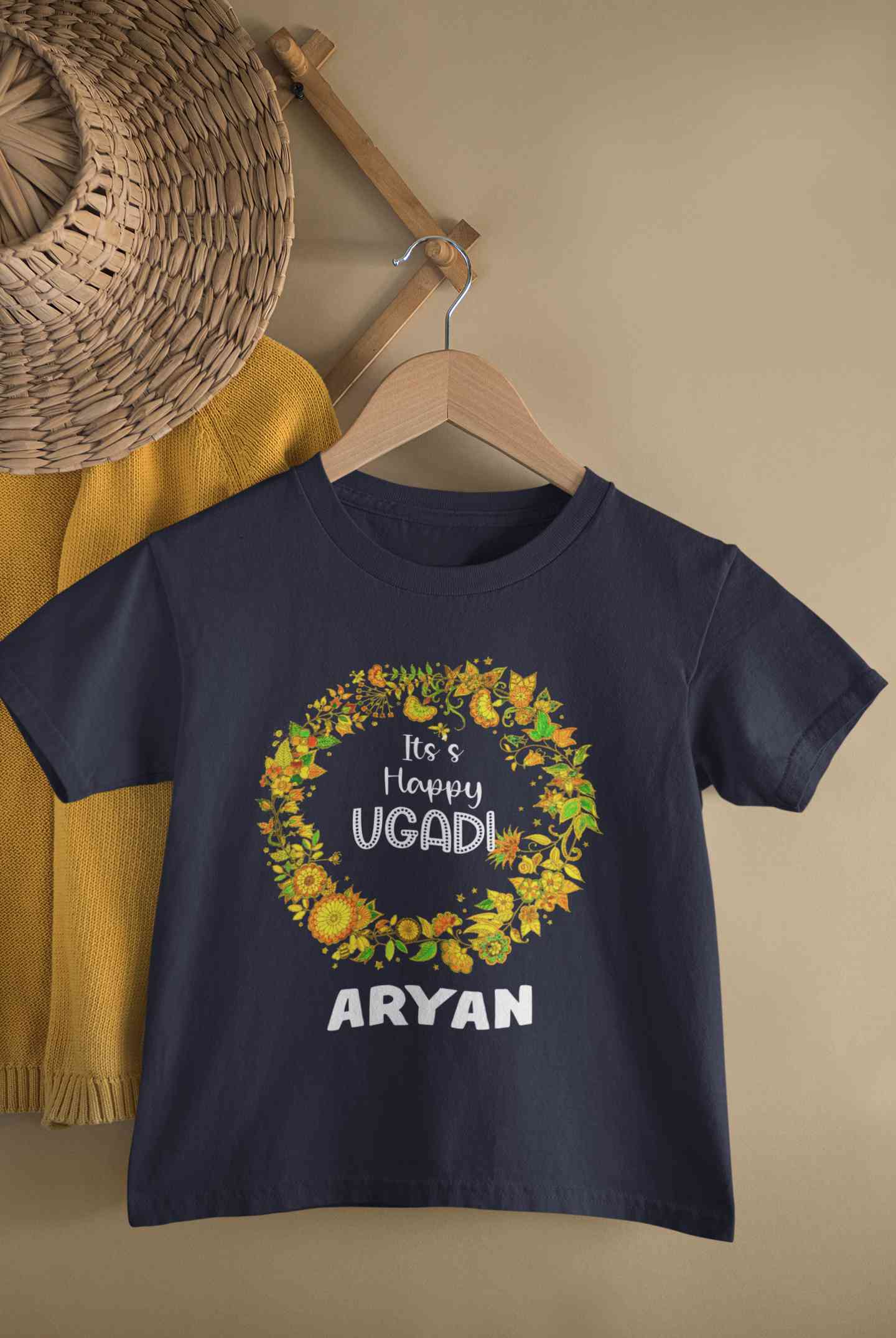 Custom Name Its Happy Ugadi Half Sleeves T-Shirt for Boy-FunkyTeesClub
