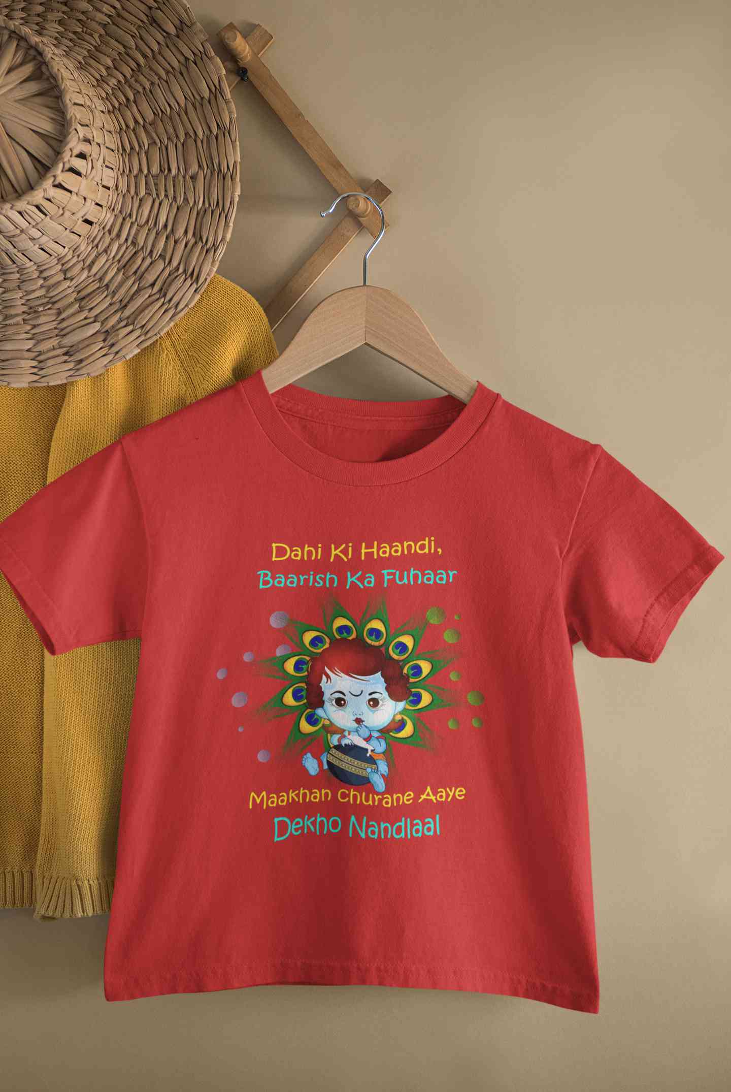 Dahi Ki Haandi Baarish Ki Fuhaar Maakhan Churane Aaye Dekho Nandlaal Janmashtami Half Sleeves T-Shirt For Girls -FunkyTeesClub