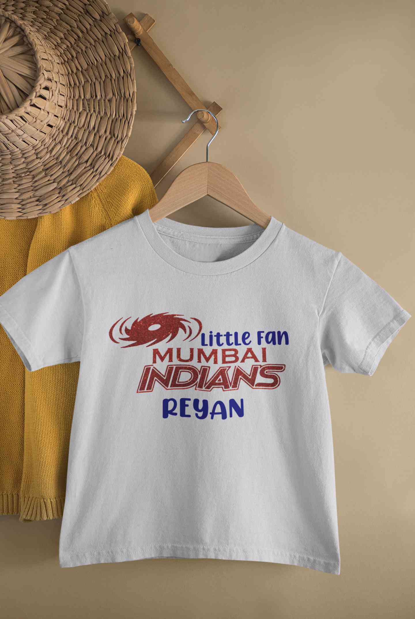 Custom Name IPL MI Mumbai Indians Little Fan Half Sleeves T-Shirt for Boy-FunkyTeesClub