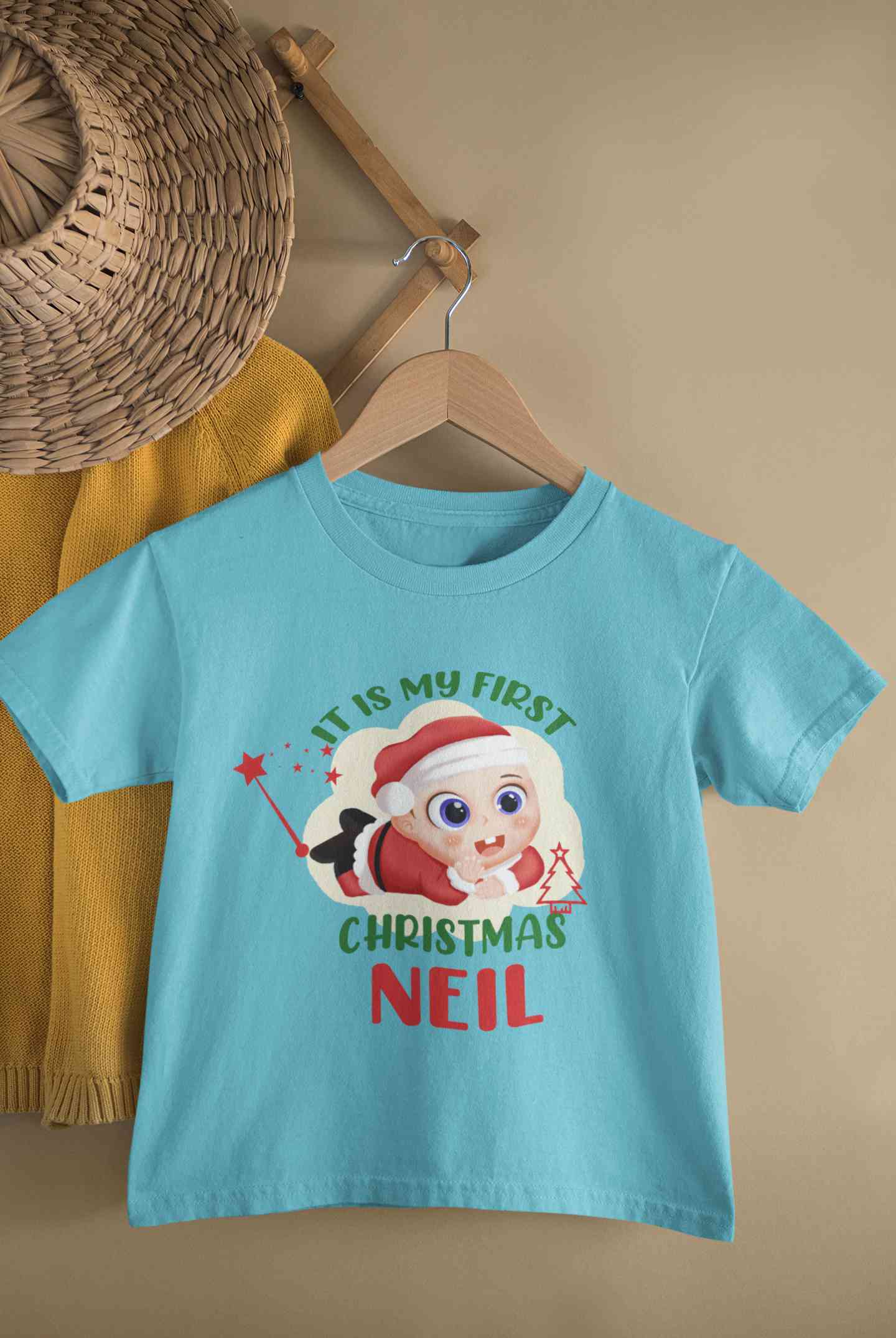Customized Name It Is My First Christmas Half Sleeves T-Shirt for Boy-FunkyTeesClub