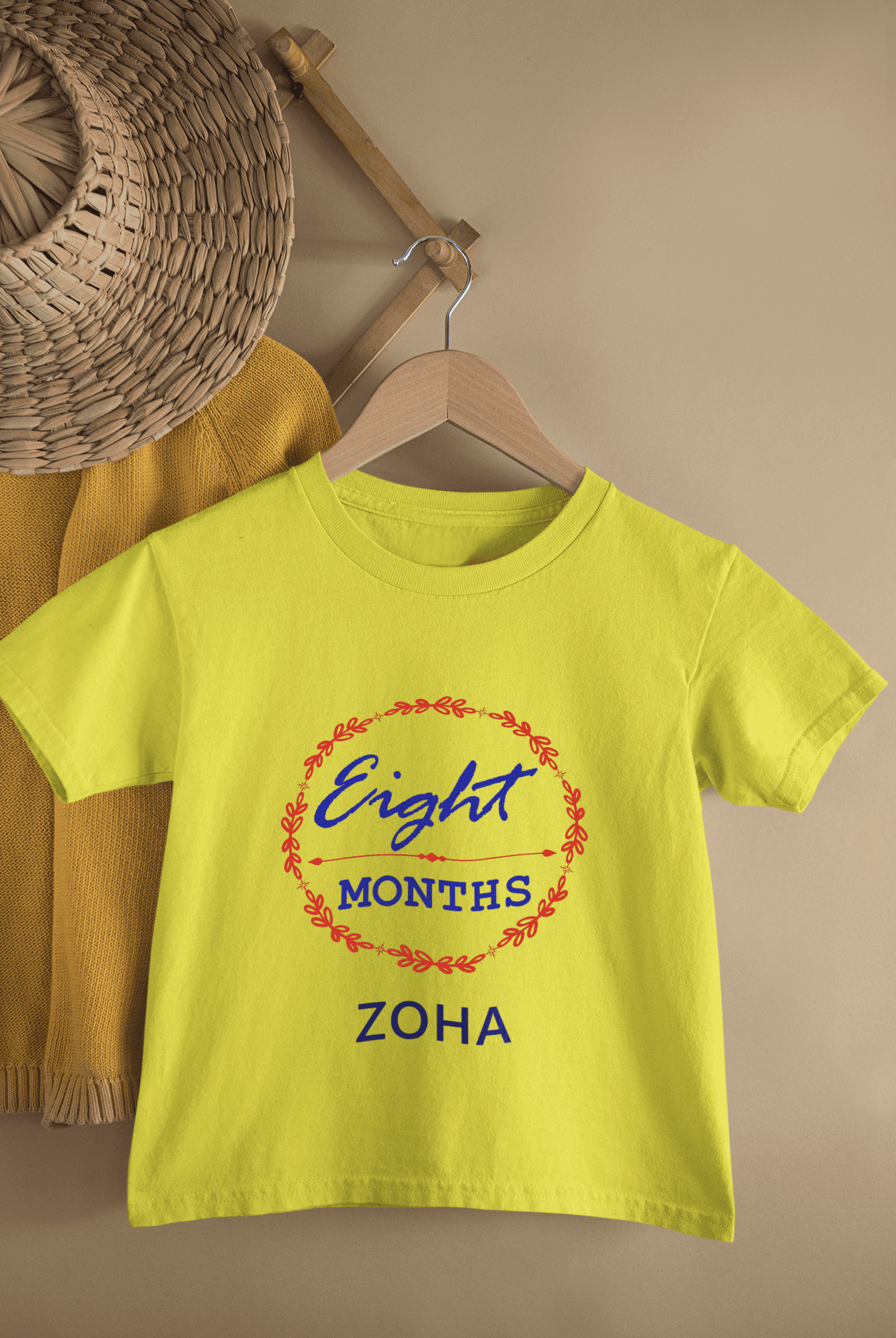 Custom Name Eight Month Birthday Half Sleeves T-Shirt For Girls -FunkyTeesClub