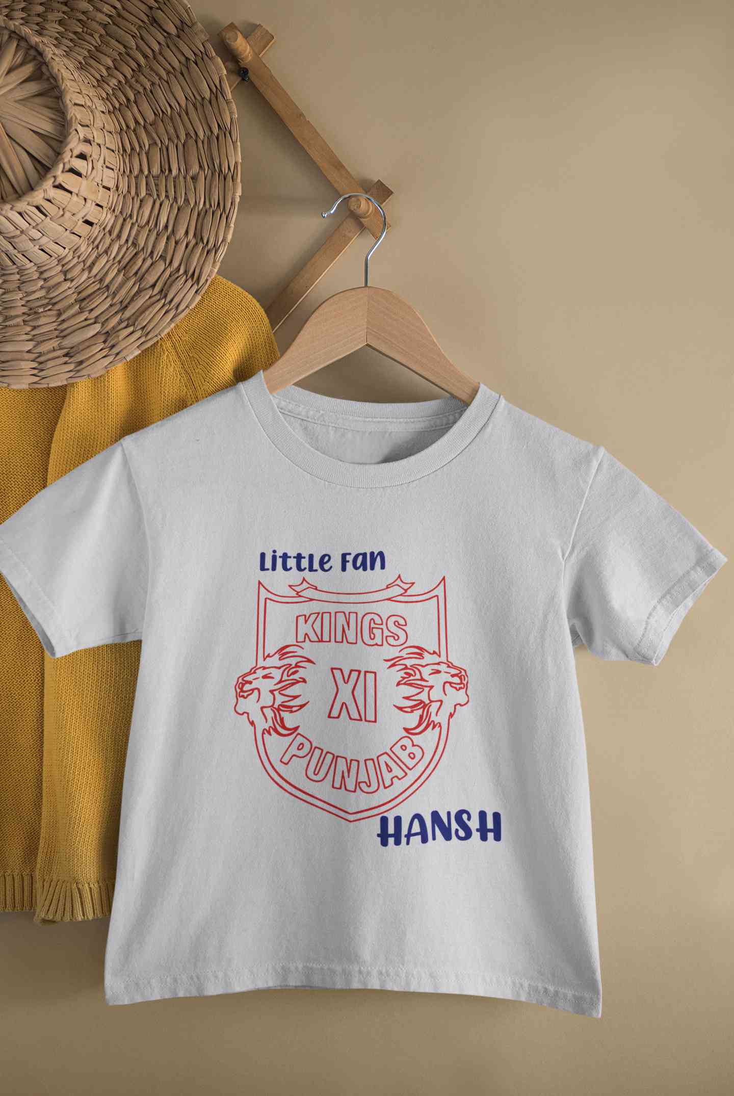 Custom Name IPL PBKS Punjab Super Kings Little Fan Half Sleeves T-Shirt for Boy-FunkyTeesClub