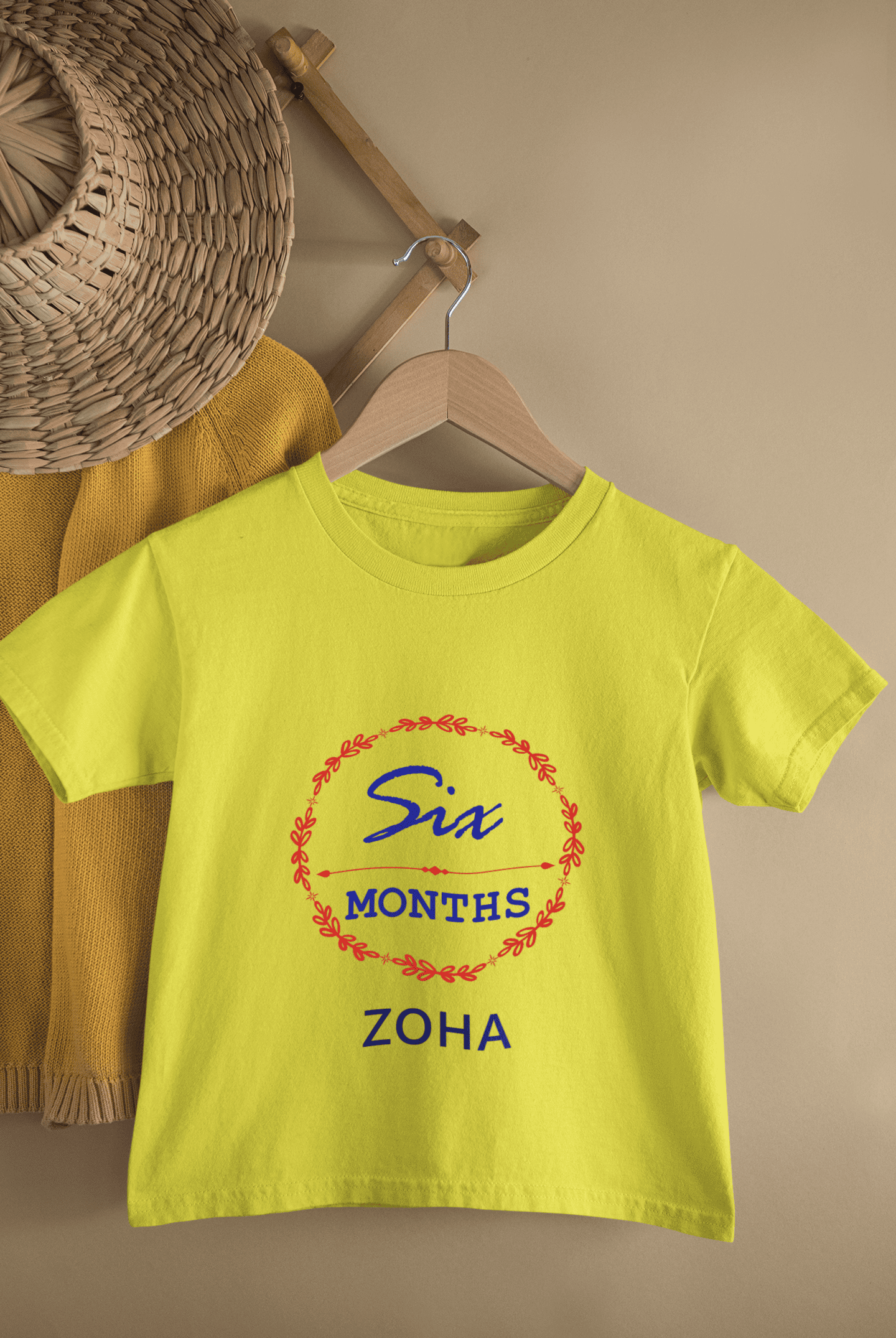 Custom Name Six Month Birthday Half Sleeves T-Shirt For Girls -FunkyTeesClub
