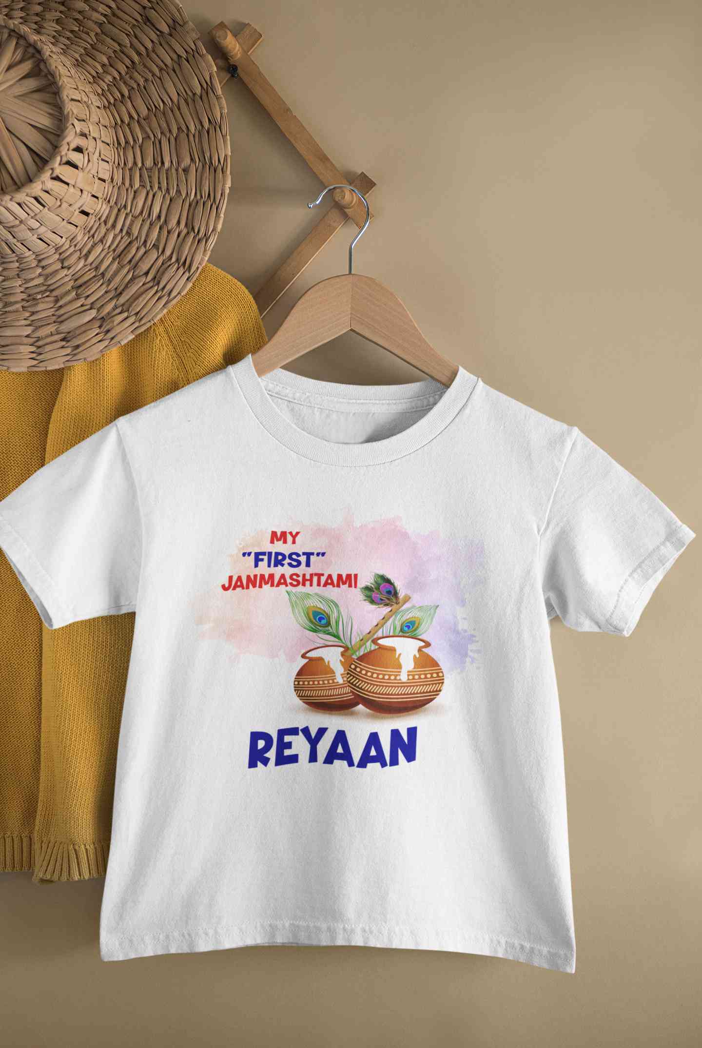Custom Name My First Janmashtami Little Krishna Half Sleeves T-Shirt for Boy-FunkyTeesClub