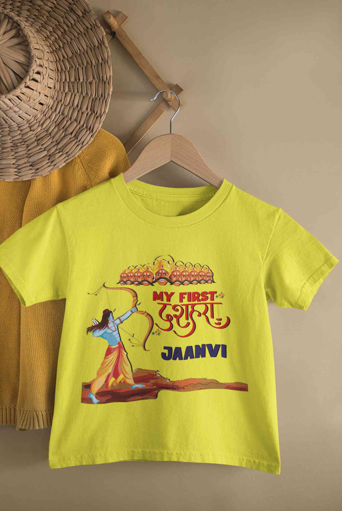 Custom Name My First Dussehra Half Sleeves T-Shirt For Girls -FunkyTeesClub