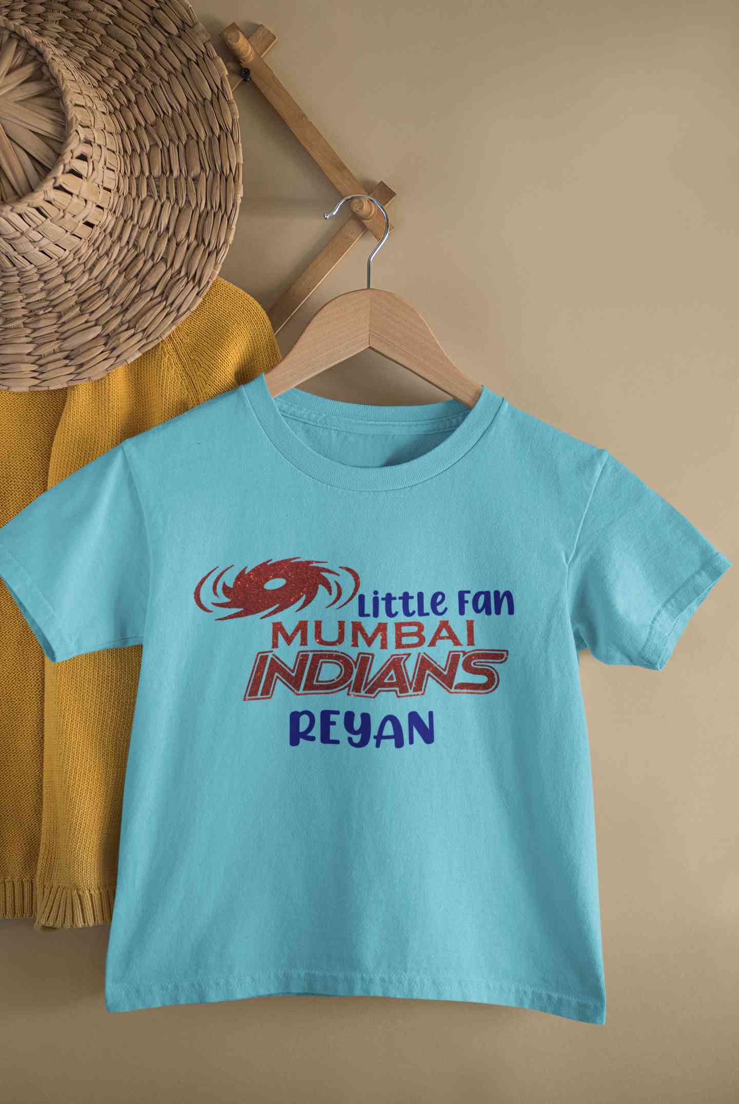 Custom Name IPL MI Mumbai Indians Little Fan Half Sleeves T-Shirt for Boy-FunkyTeesClub