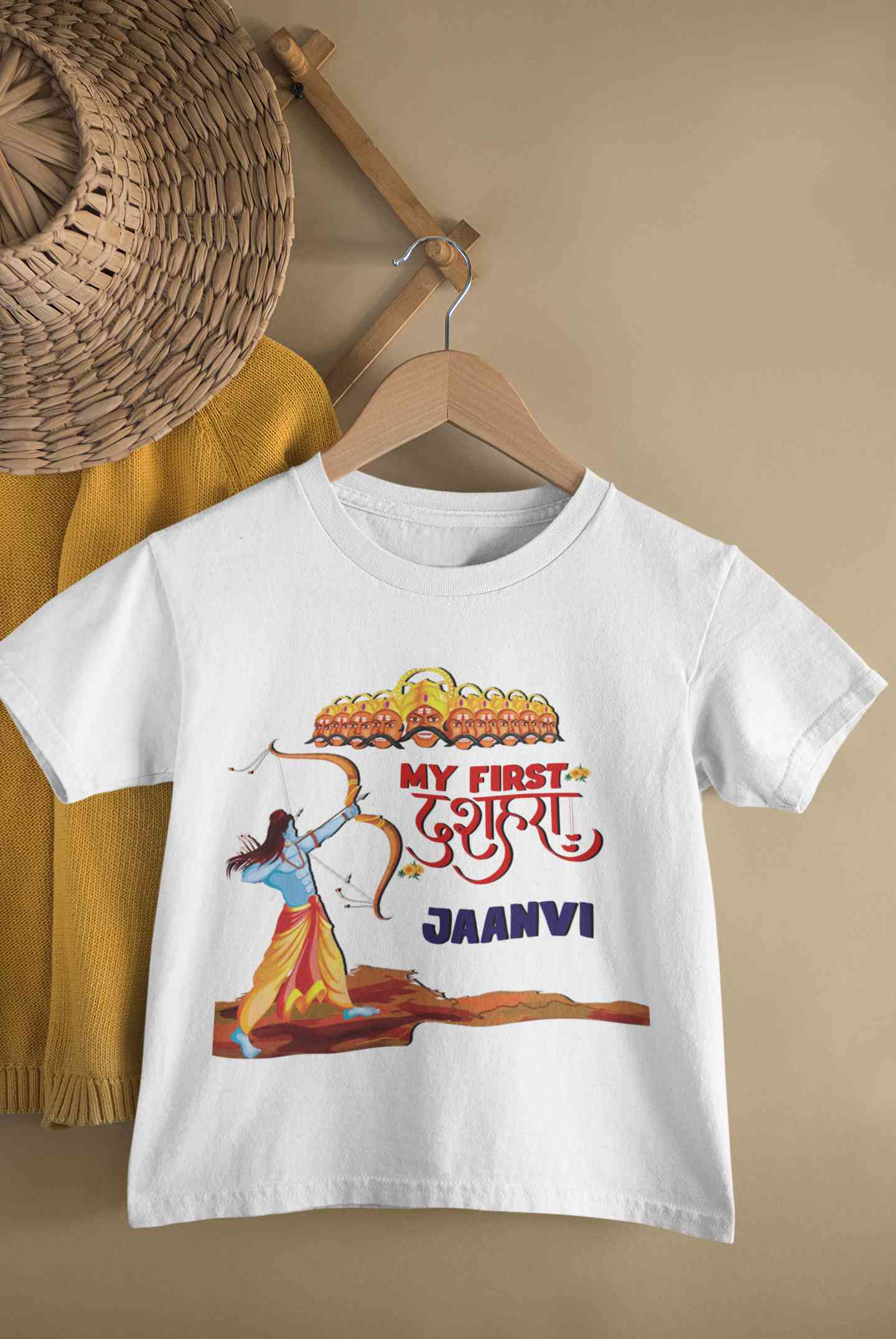 Custom Name My First Dussehra Half Sleeves T-Shirt For Girls -FunkyTeesClub