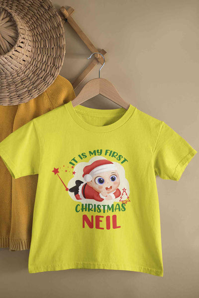 Customized Name It Is My First Christmas Half Sleeves T-Shirt for Boy-FunkyTeesClub