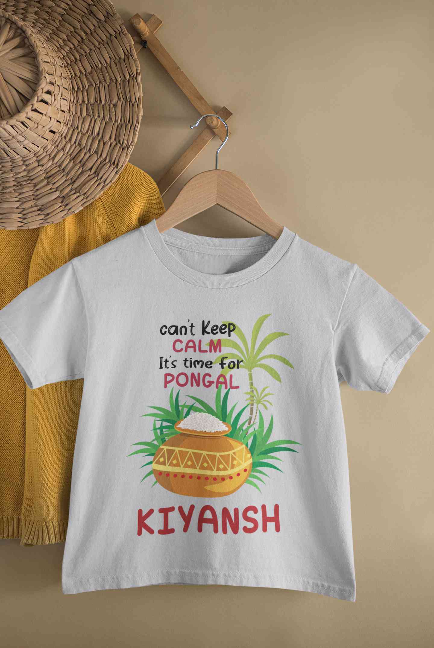 Custom Name Time For Pongal Half Sleeves T-Shirt for Boy-FunkyTeesClub