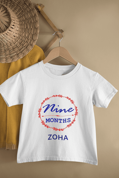 Custom Name Nine Month Birthday Half Sleeves T-Shirt For Girls -FunkyTeesClub