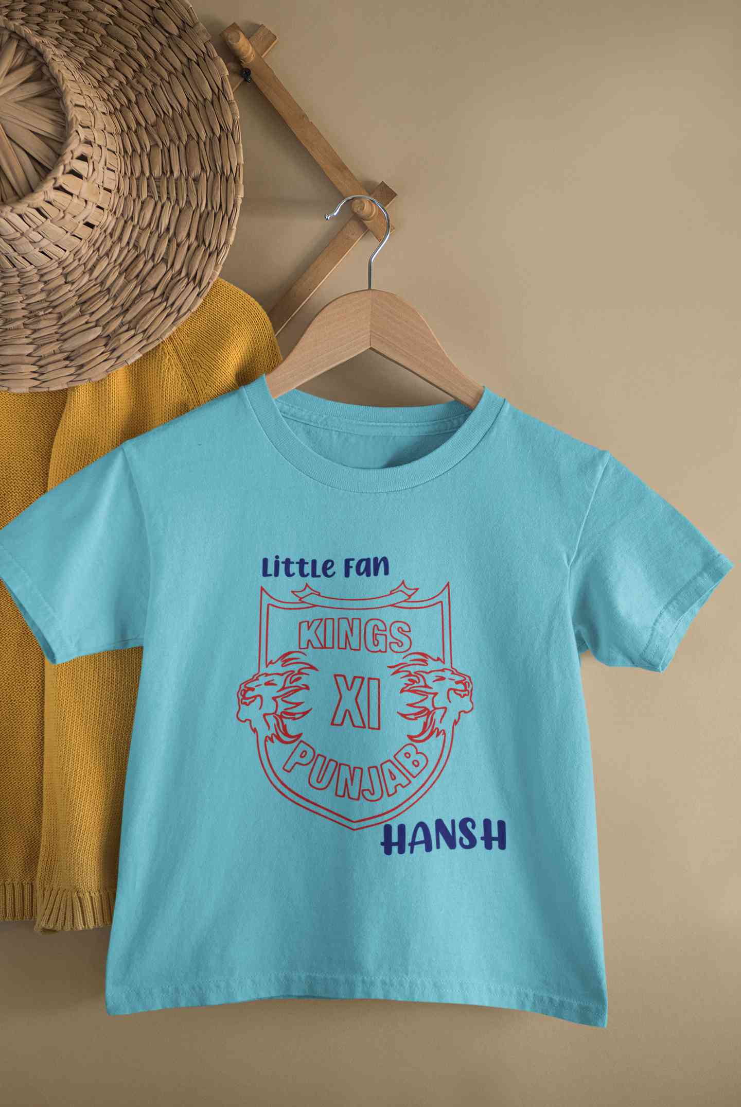 Custom Name IPL PBKS Punjab Super Kings Little Fan Half Sleeves T-Shirt for Boy-FunkyTeesClub