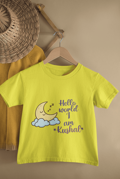 Custom Name Hello World New Born Half Sleeves T-Shirt for Boys -FunkyTeesClub