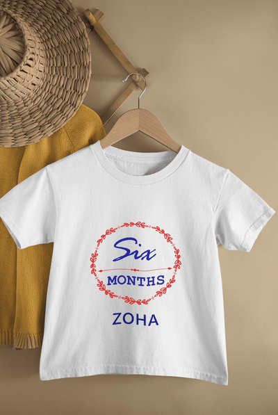 Custom Name Six Month Birthday Half Sleeves T-Shirt For Girls -FunkyTeesClub