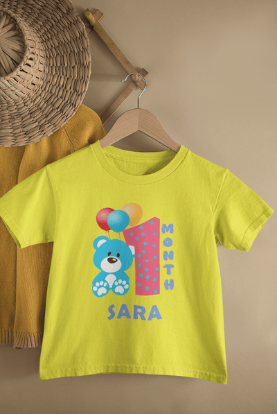 Custom Name First Month Birthday Half Sleeves T-Shirt For Girls -FunkyTeesClub