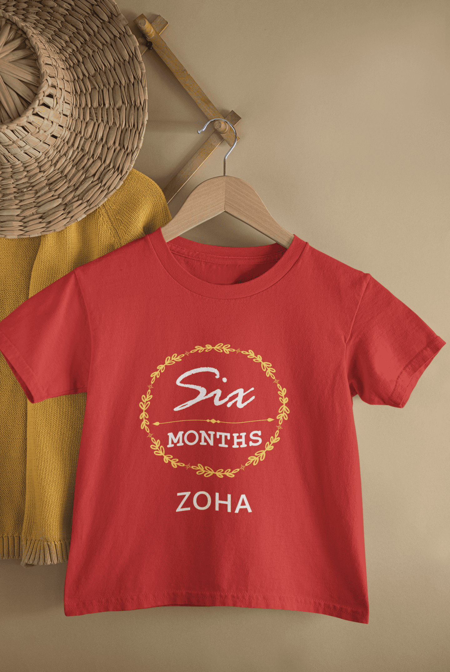 Custom Name Six Month Birthday Half Sleeves T-Shirt For Girls -FunkyTeesClub