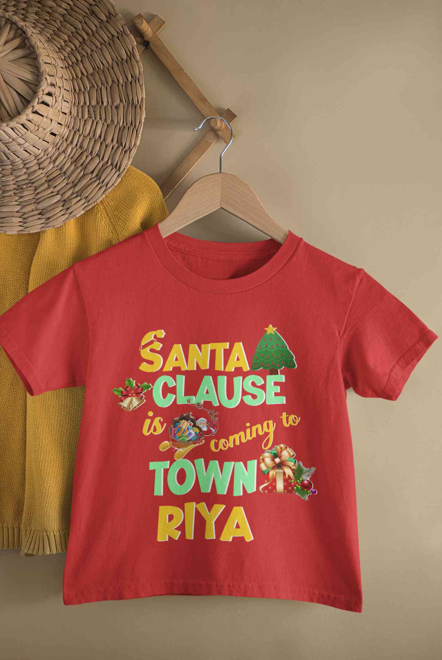Custom Name Santa Clause Is Coming To Town Christmas Half Sleeves T-Shirt For Girls -FunkyTeesClub