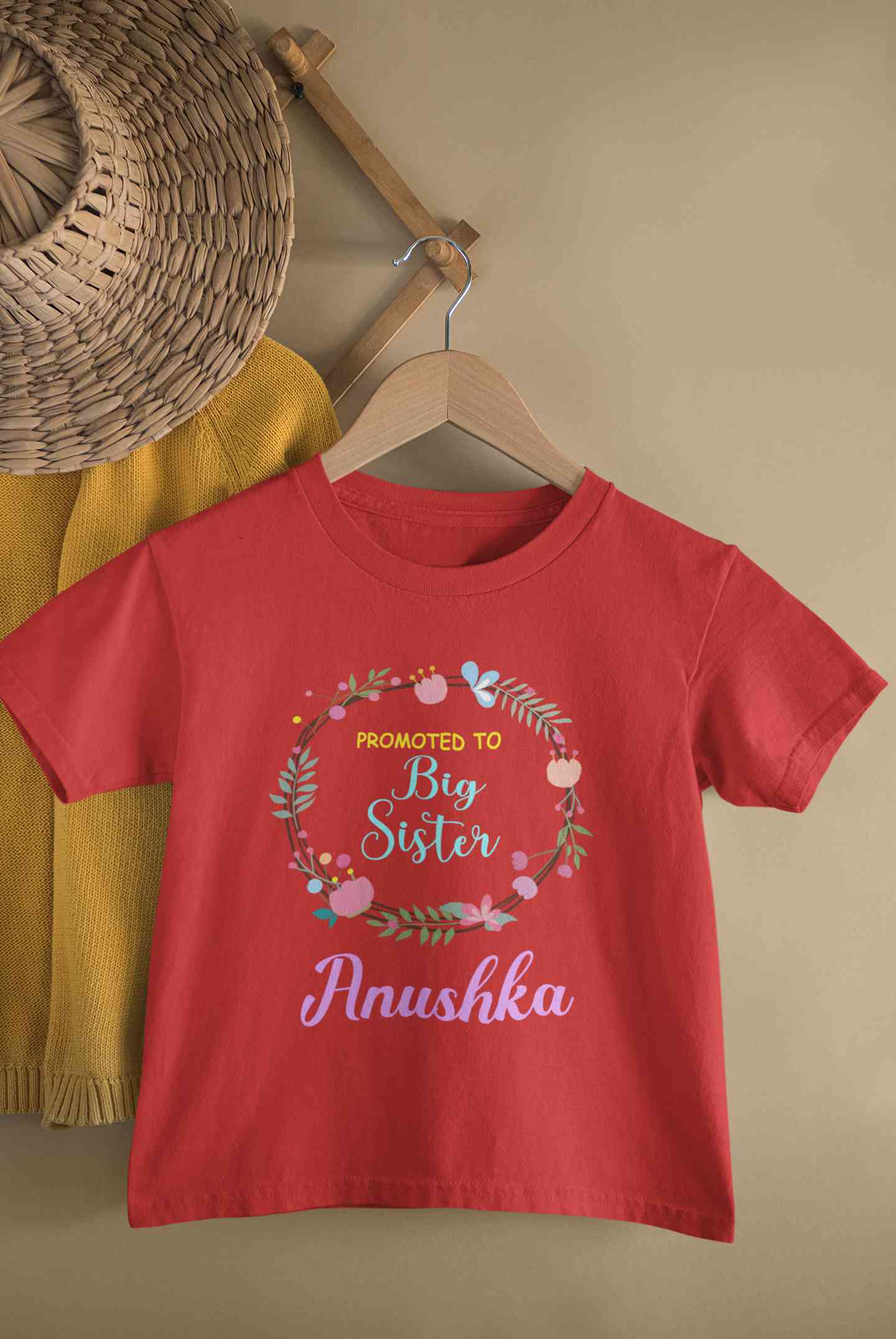 Custom Name Promoted To Big Sister Rakhi Half Sleeves T-Shirt For Girls -FunkyTeesClub
