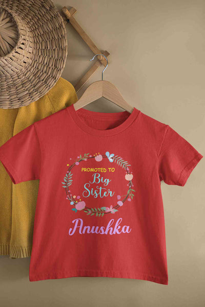 Custom Name Promoted To Big Sister Rakhi Half Sleeves T-Shirt For Girls -FunkyTeesClub