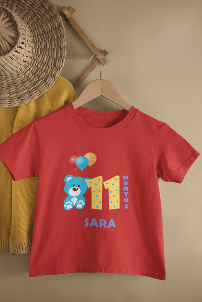 Custom Name Eleventh Month Birthday Half Sleeves T-Shirt For Girls -FunkyTeesClub