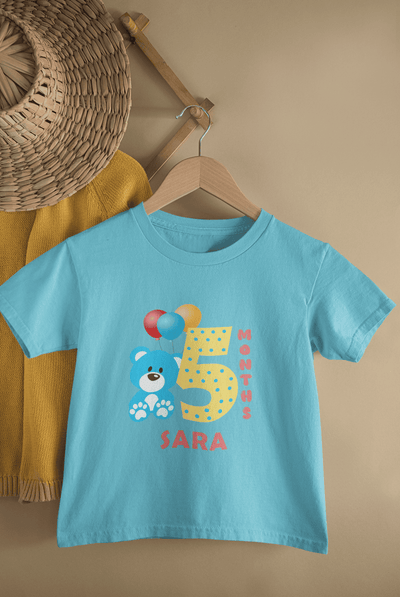 Custom Name Fifth Month Birthday Cute Half Sleeves T-Shirt For Girls -FunkyTeesClub