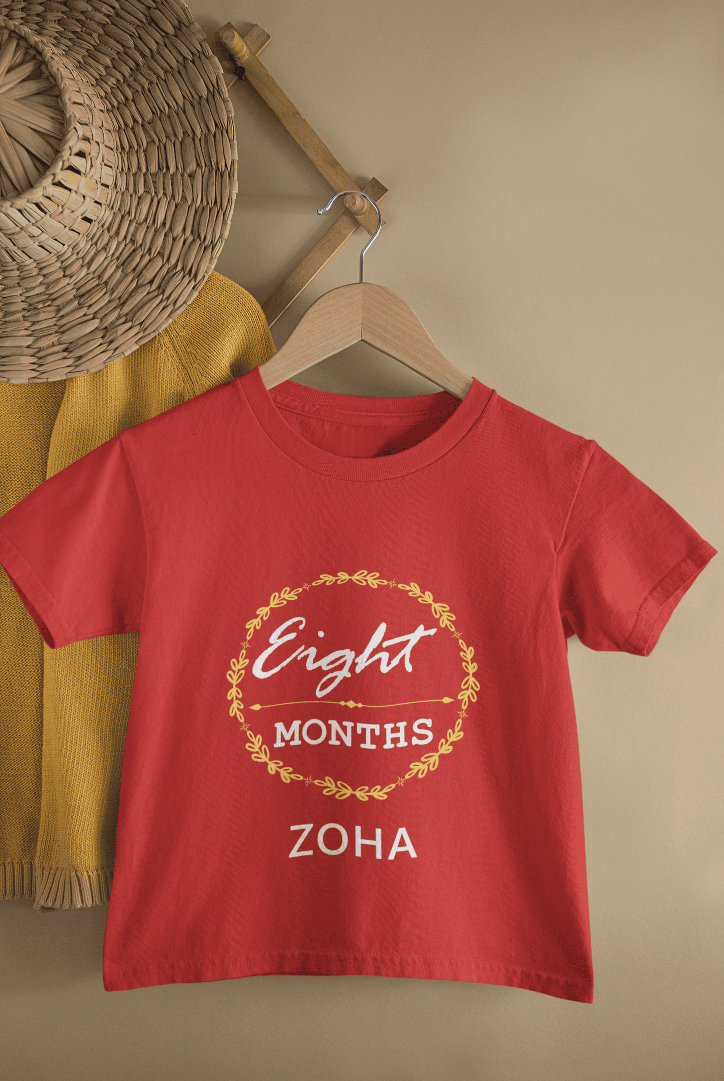 Custom Name Eight Month Birthday Half Sleeves T-Shirt For Girls -FunkyTeesClub