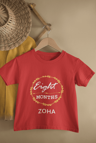 Custom Name Eight Month Birthday Half Sleeves T-Shirt For Girls -FunkyTeesClub