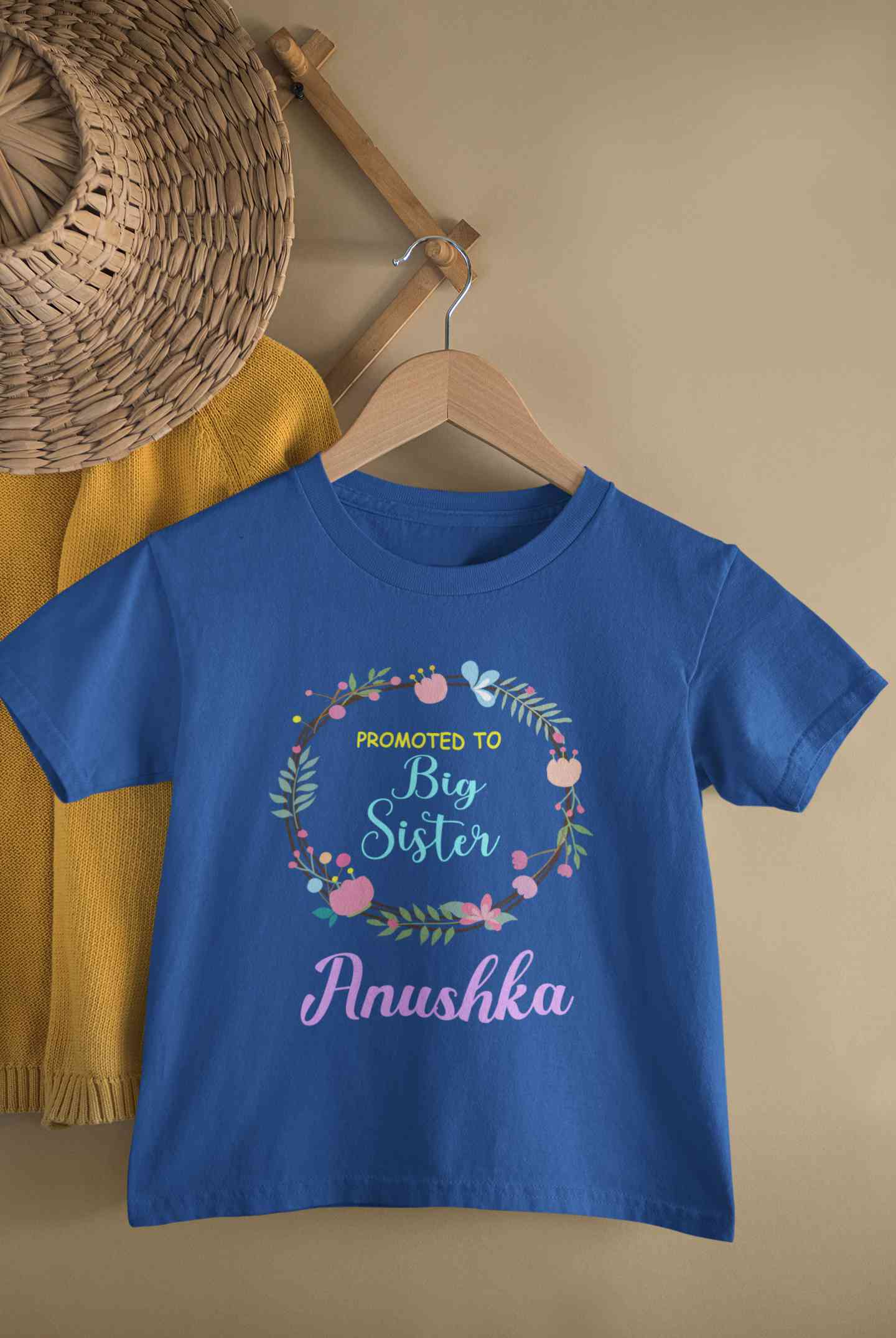 Custom Name Promoted To Big Sister Rakhi Half Sleeves T-Shirt For Girls -FunkyTeesClub