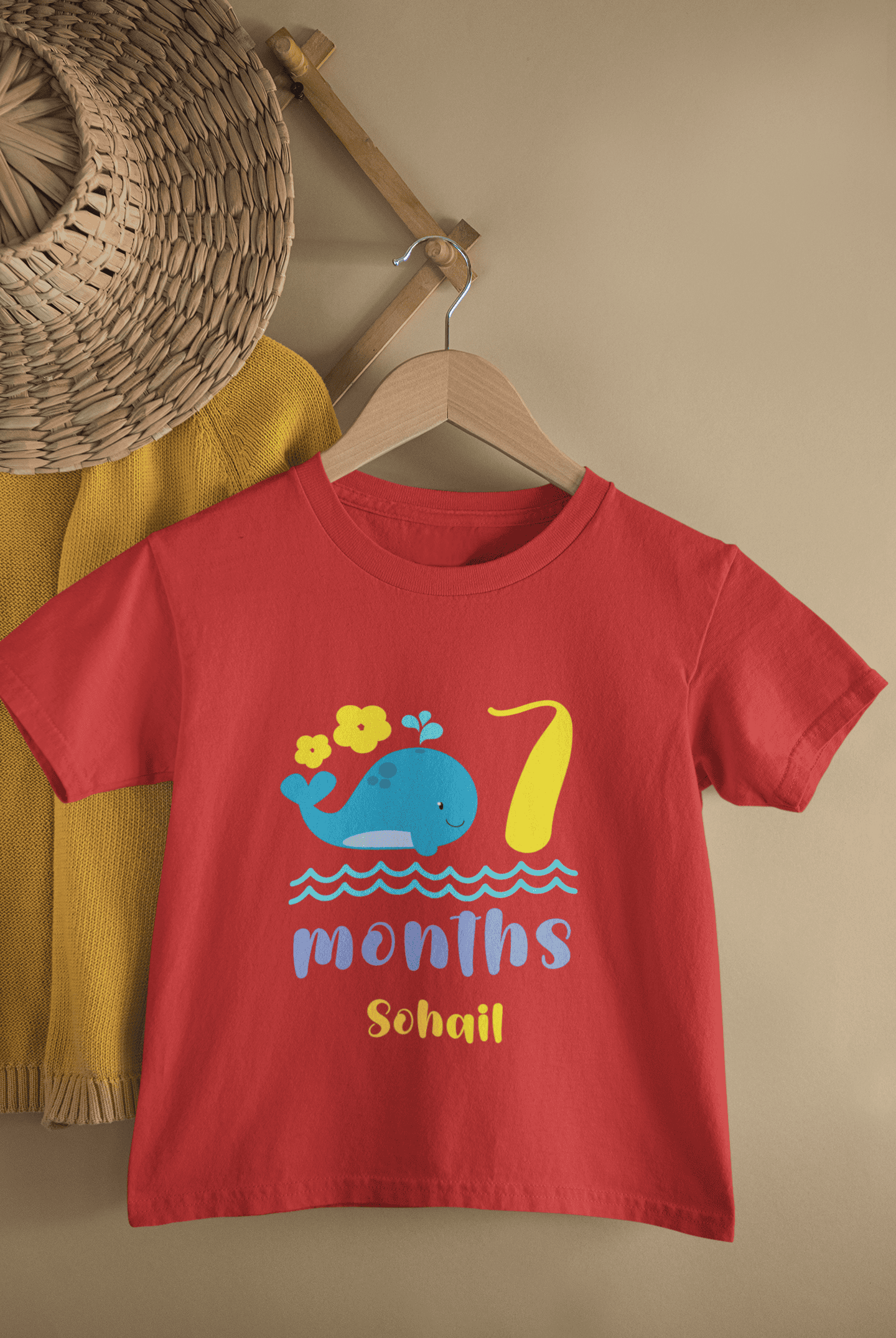 Custom Name Seventh Month Birthday Cute Half Sleeves T-Shirt for Boys -FunkyTeesClub