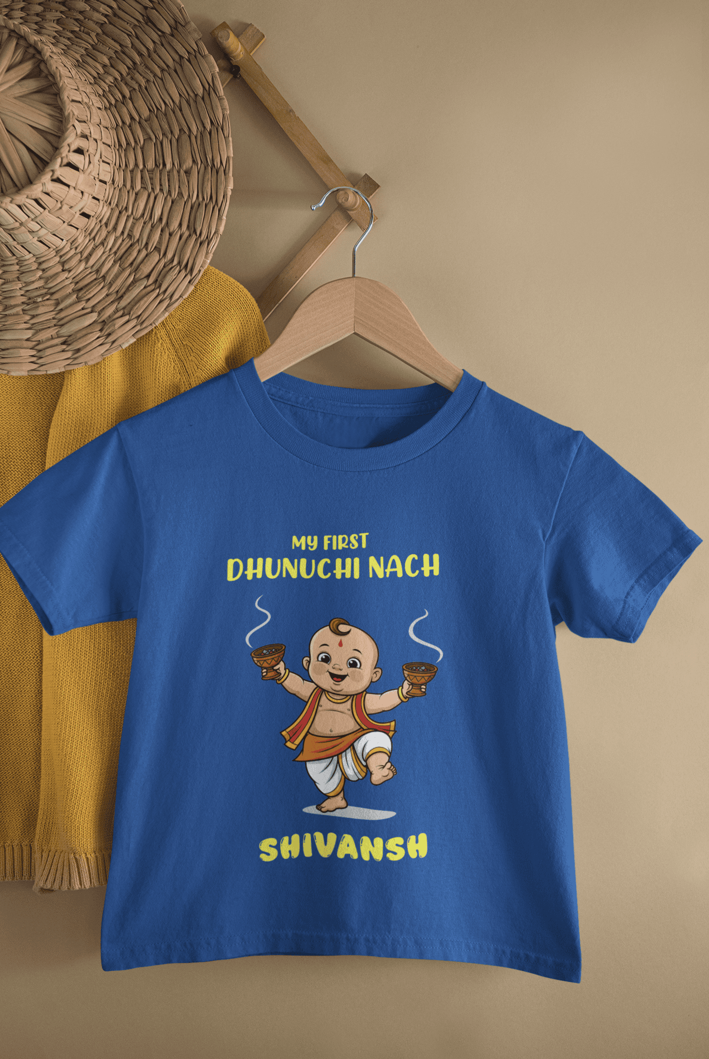 Custom Name My First Dhunuchi Nach Durga Pooja Half Sleeves T-Shirt for Boys -FunkyTeesClub
