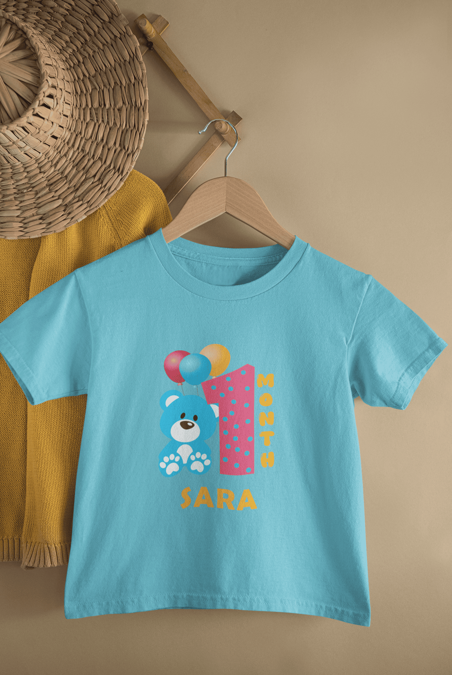 Custom Name First Month Birthday Half Sleeves T-Shirt For Girls -FunkyTeesClub