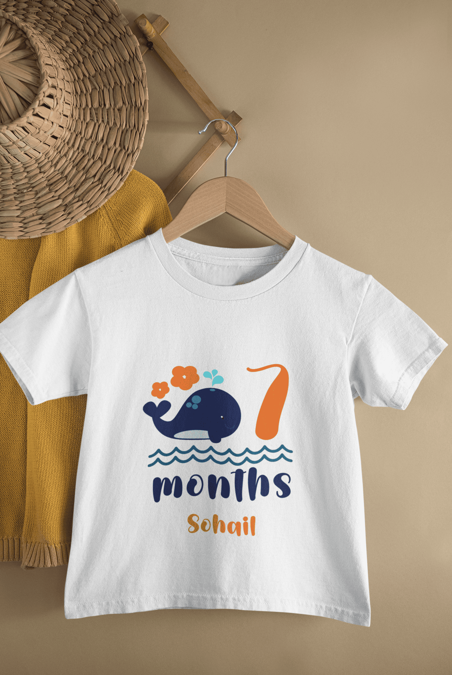 Custom Name Seventh Month Birthday Cute Half Sleeves T-Shirt for Boys -FunkyTeesClub