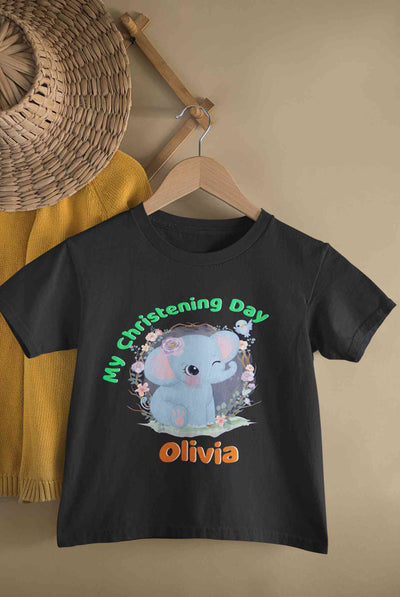 Custom Name Christening Day Baptism Half Sleeves T-Shirt For Girls -FunkyTeesClub