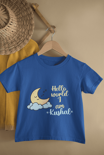Custom Name Hello World New Born Half Sleeves T-Shirt for Boys -FunkyTeesClub